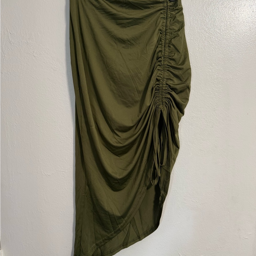 SHEIN Olive High-Low Ruched Skirt